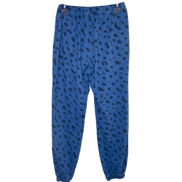 Clare V Leopard Faded Marine Print Pull On Elastic Waist Joggers Blue/Black L - Picture 7 of 11